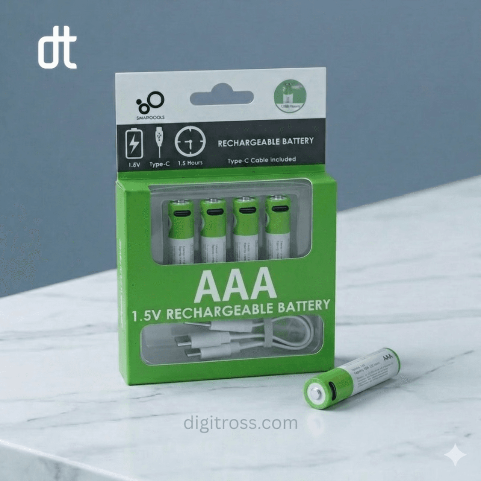 SmarToools RB40 Type-C Rechargeable Battery AA/AAA 4 Pcs Set (1.5V, 2600mWh)